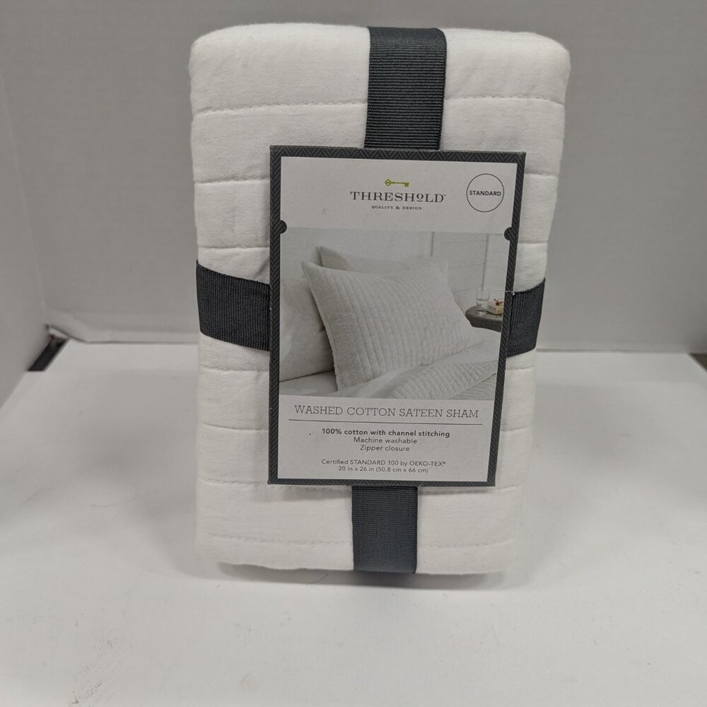 Threshold Washed Cotton Sateen Sham Standard White 20"x26" Channel Stitch